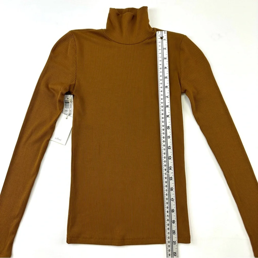 Aritzia Wilfred rib knit turtleneck 2XS NEW with tags Rich Chestnut brown modal - Picture 2 of 9